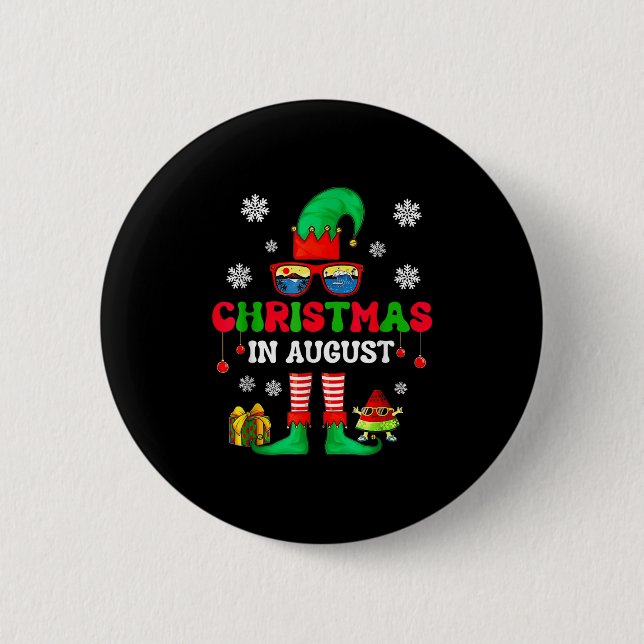 Christmas In August Funny Elf For Summer Xmas Men  Button (Vorderseite)