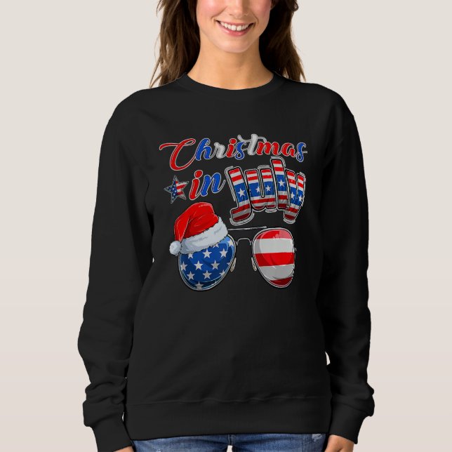 Christmas In July American Flag Santa Hat Sunglass Sweatshirt (Vorderseite)