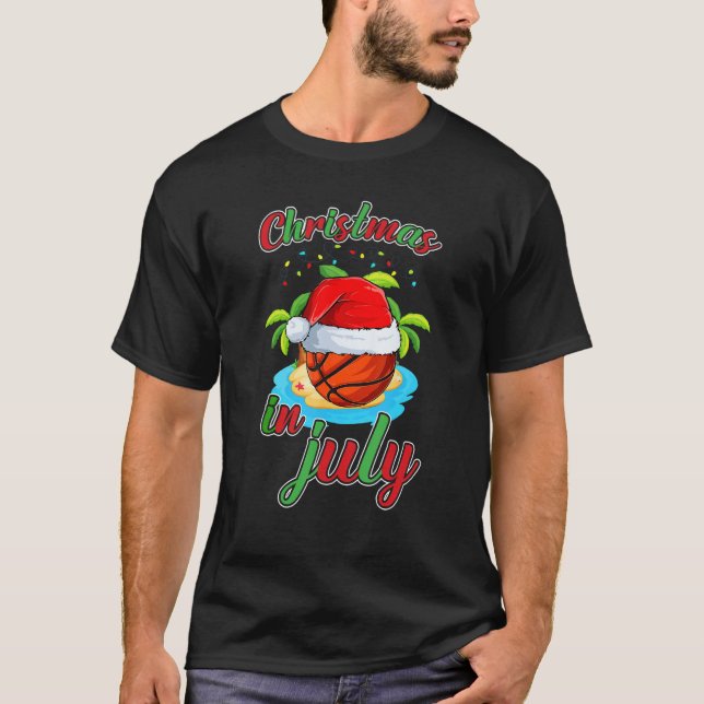 Christmas In July Basketball Santa Hat Summer Part T-Shirt (Vorderseite)