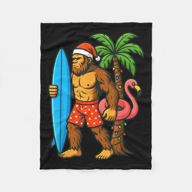 Christmas In July Bigfoot Hawaiian Xmas Palm Tree  Fleecedecke (Vorderseite)