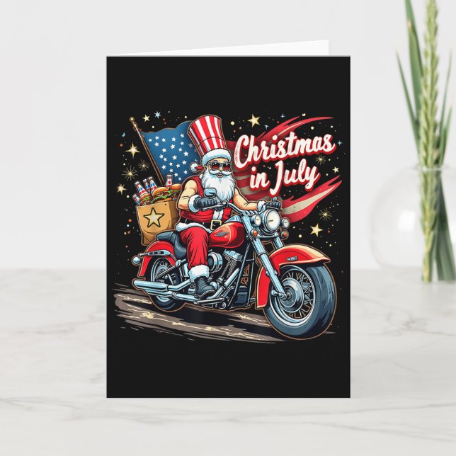 Christmas In July Biker Santa American Funny Summe Karte (Vorderseite)