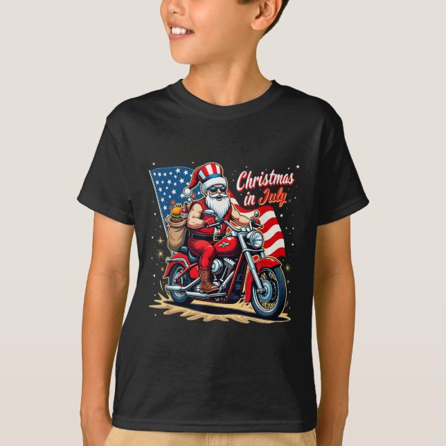 Christmas In July Biker Santa American Funny Summe T-Shirt (Vorderseite)
