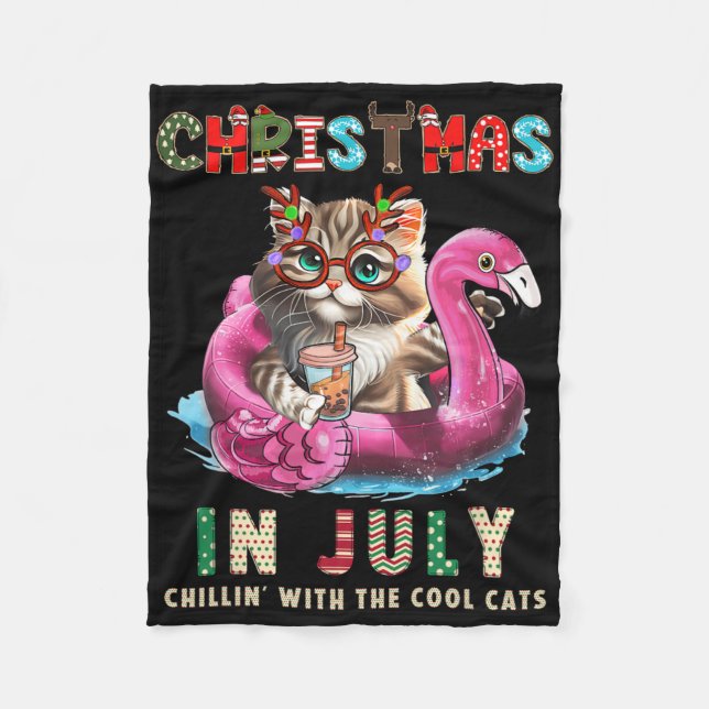 Christmas In July Chillin Cats Flamingo Float Meow Fleecedecke (Vorderseite)