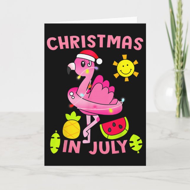 Christmas In July Flamingo Beach Summer Christmas  Karte (Vorderseite)