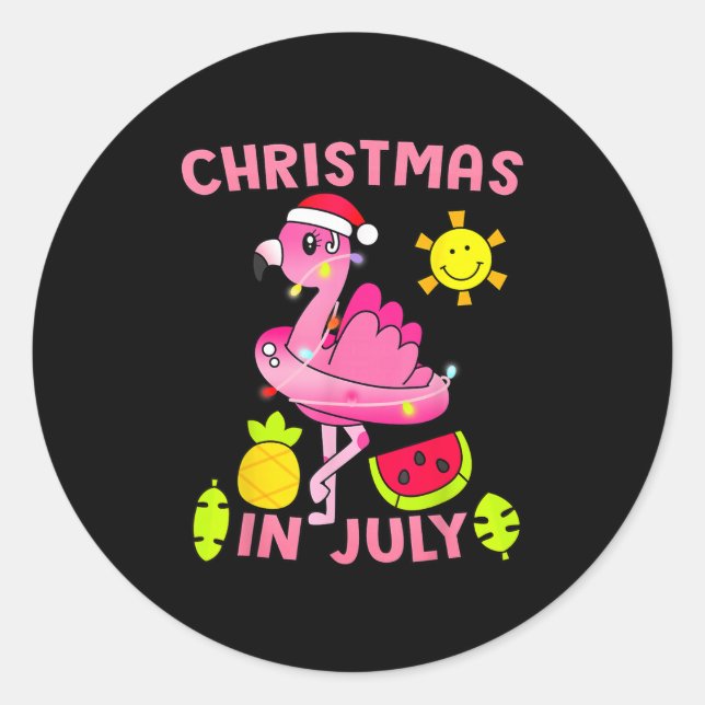 Christmas In July Flamingo Beach Summer Christmas  Runder Aufkleber (Vorderseite)