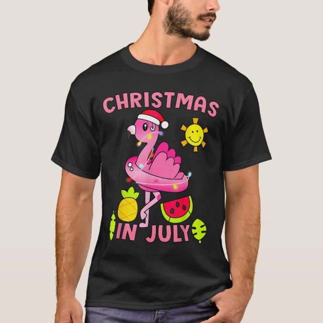 Christmas In July Flamingo Beach Summer Christmas  T-Shirt (Vorderseite)