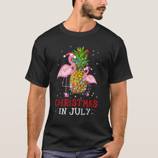 Christmas In July   Flamingo Pineapple Summer T-Shirt (Vorderseite)
