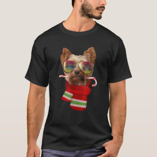 Christmas in July Fun Yorkie Sunglasses Dog Lover  T-Shirt
