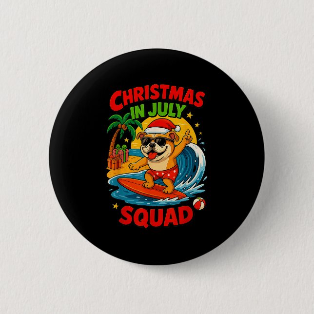 Christmas In July Funny Bulldog Dog Lover Xmas Sum Button (Vorderseite)