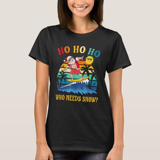 Christmas In July Funny Santa Surfing Summer Beach T-Shirt (Vorderseite)