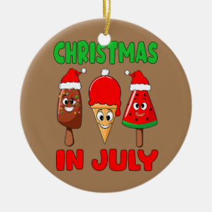 Christmas In July Ice Cream In Santa Hat Kids Keramik Ornament