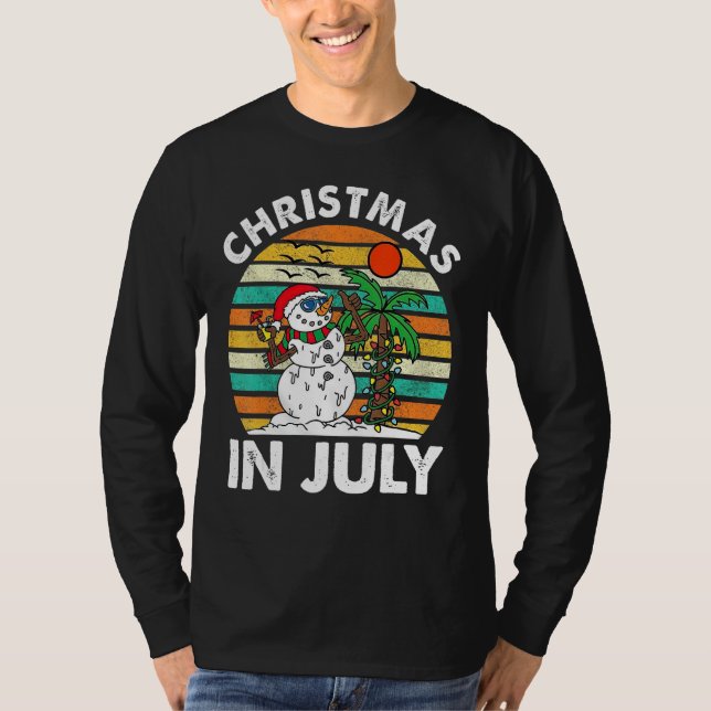 Christmas In July Melting Snowman Beach Summer Ret T-Shirt (Vorderseite)