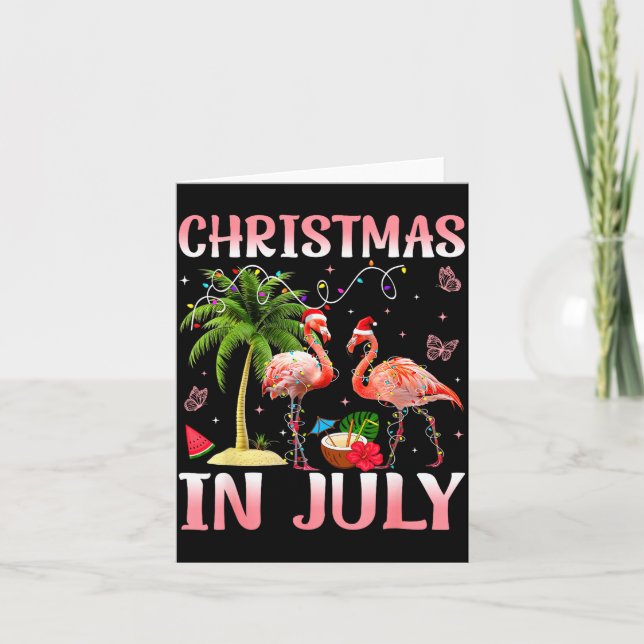 Christmas In July Nk Flamingo Santa Hat Christmas  Karte (Vorderseite)