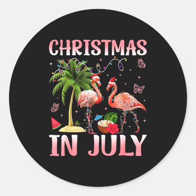 Christmas In July Nk Flamingo Santa Hat Christmas  Runder Aufkleber (Vorderseite)