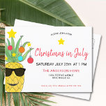 Christmas in July Pineapple Einladung Postcard<br><div class="desc">Christmas In July Pineapple Party Einladung Postcard, Einladung von Family and Friends to your Christmas Summer Celebration with these cute festive Einladungen. They are decorated with a brightly colored watercolor of a yellow pineapple decorated as a Christmas Tree and wearing sungasse! All the text is customizable so you can change...</div>