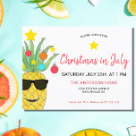 Christmas in July Pineapple Einladung Postcard<br><div class="desc">Christmas In July Pineapple Party Einladung Postcard, Einladung von Family and Friends to your Christmas Summer Celebration with these cute festive Einladungen. They are decorated with a brightly colored watercolor of a yellow pineapple decorated as a Christmas Tree and wearing sungasse! All the text is customizable so you can change...</div>