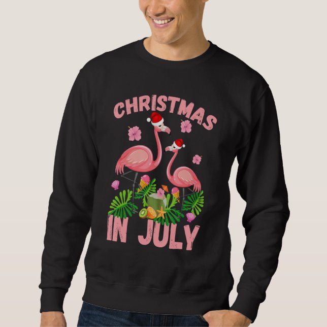 Christmas in July Pink Flamingo Funny Xmas Men Wom Sweatshirt (Vorderseite)