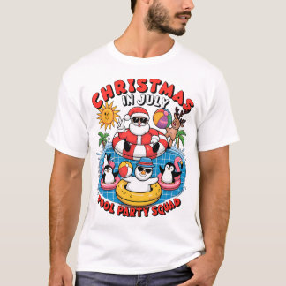 Christmas in July Pool Party Squad Funny Santa Pen T-Shirt