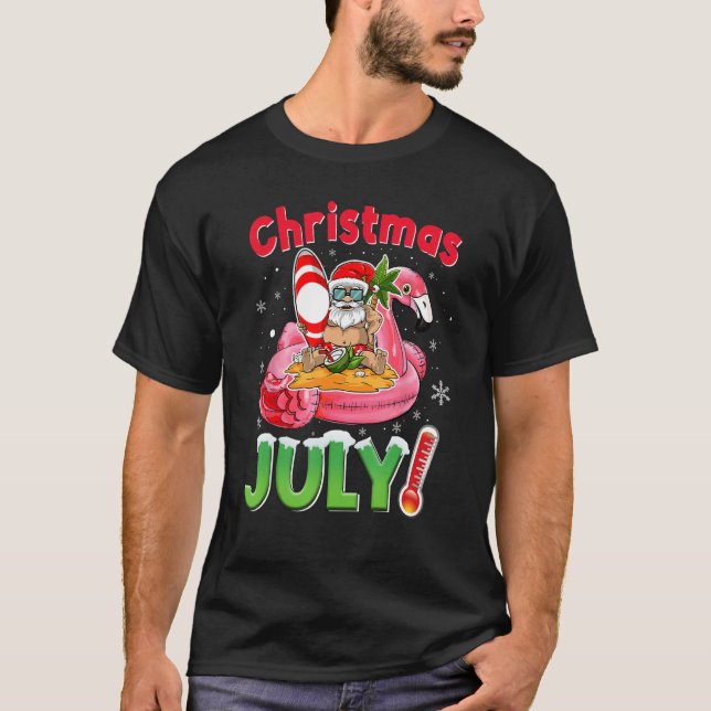 Christmas In July  Santa Flamingo Summer Beach Vac T-Shirt (Vorderseite)
