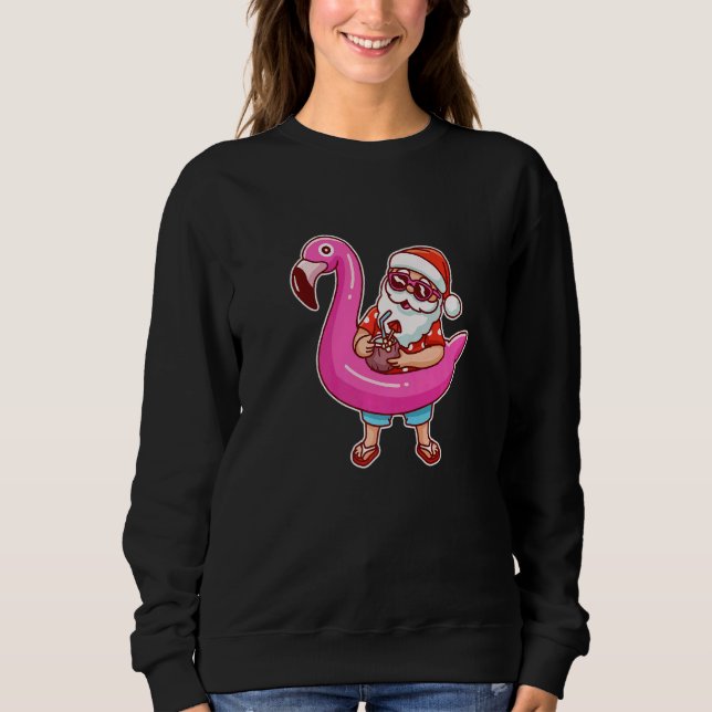 Christmas In July  Santa Flamingo Summer Hawaiian  Sweatshirt (Vorderseite)