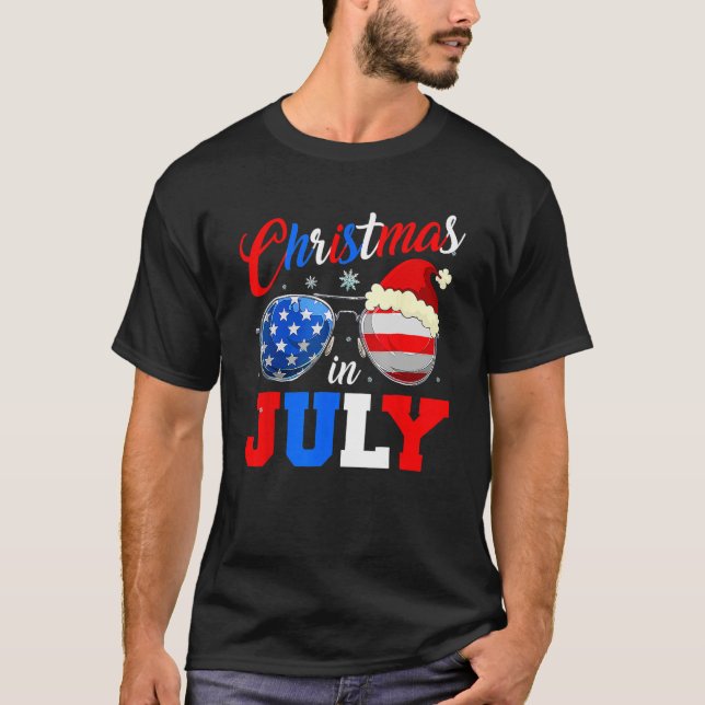 Christmas In July Santa Hat Sunglasses Summer Cele T-Shirt (Vorderseite)