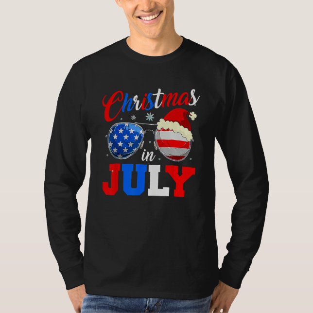 Christmas In July Santa Hat Sunglasses Summer Cele T-Shirt (Vorderseite)