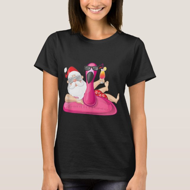 Christmas in July Santa Hawaii Flamingo Summer Vac T-Shirt (Vorderseite)
