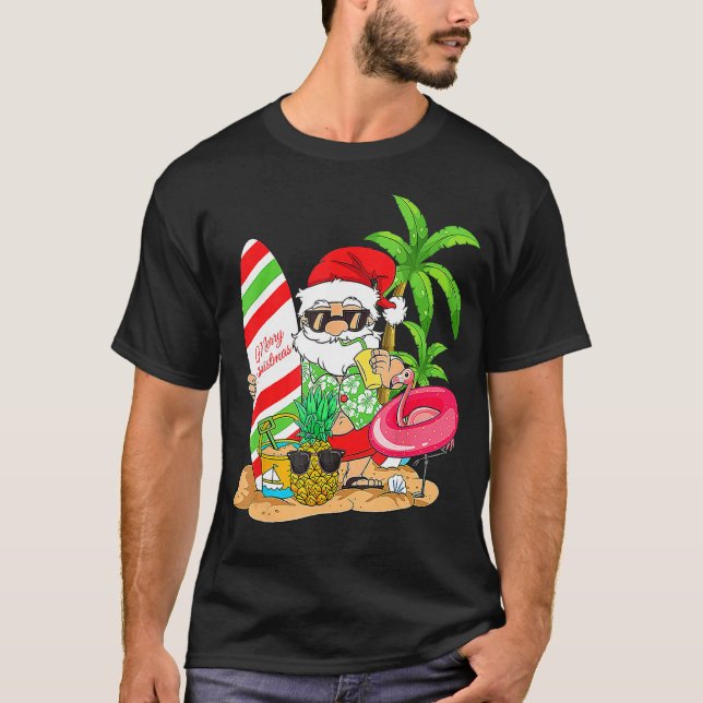 Christmas In July Santa Hawaiian Summer Surf Surfi T-Shirt (Vorderseite)