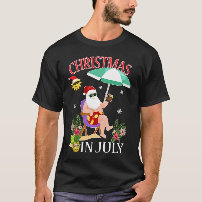 Christmas in July Santa on Beach Independence Day  T-Shirt (Vorderseite)