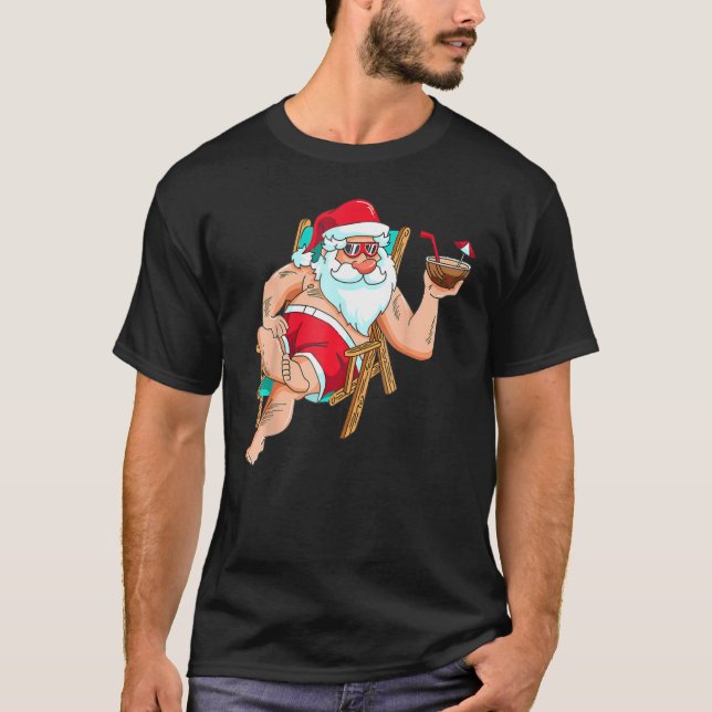 Christmas in July Santa on Beach Independence Day T-Shirt (Vorderseite)