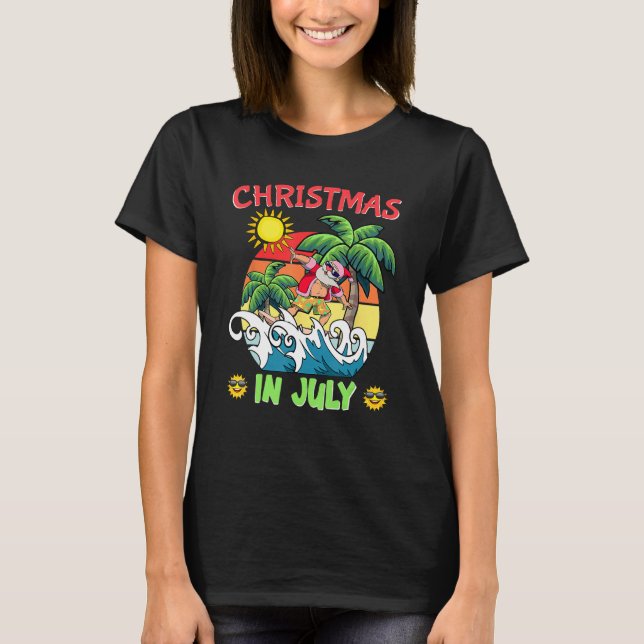 Christmas In July  Santa Surfing Summer Beach Vaca T-Shirt (Vorderseite)