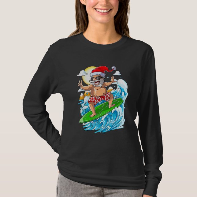 Christmas In July  Santa Surfing Summer Vacation T-Shirt (Vorderseite)