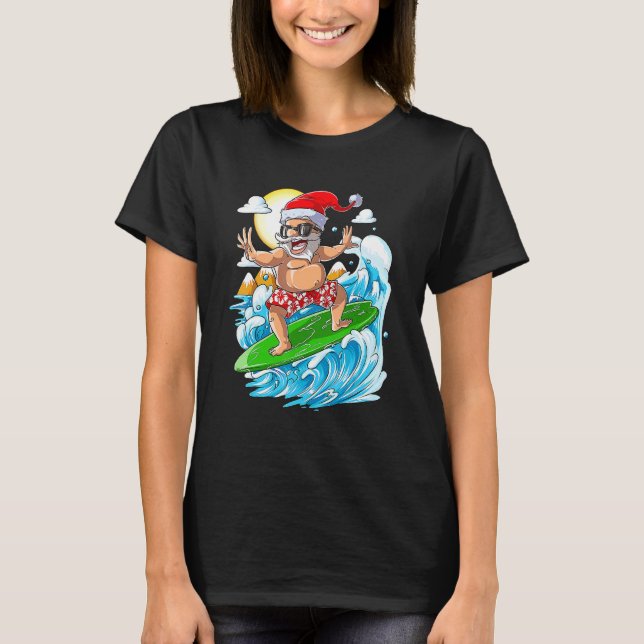 Christmas In July  Santa Surfing Summer Vacation T-Shirt (Vorderseite)