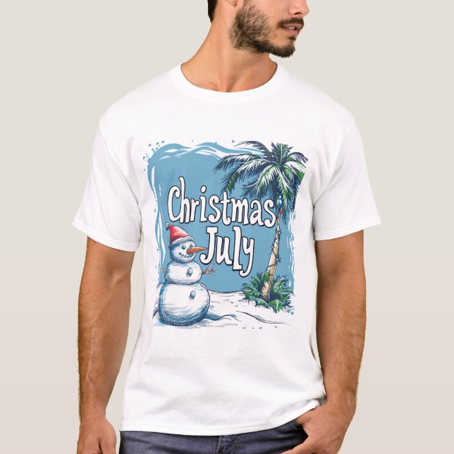 Christmas in July Snowman & Palm Tree Design T-Shirt (Vorderseite)