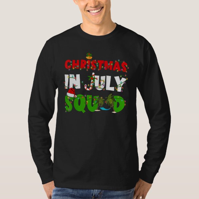 Christmas In July Squad Palm Tree & Xmas Lights Su T-Shirt (Vorderseite)