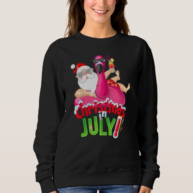 Christmas In July  Summer Flamingo Float Xmas Sweatshirt (Vorderseite)
