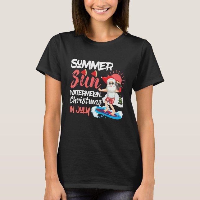 Christmas In July Summer Sun Santa Surfing Waterme T-Shirt (Vorderseite)