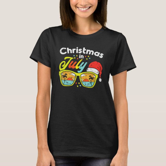 Christmas In July Sunglasses Santa Beach Summer Su T-Shirt (Vorderseite)