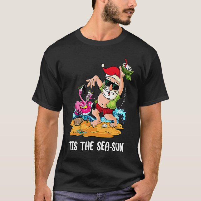 Christmas In July Tis The Sea Sun Santa Sunglasses T-Shirt (Vorderseite)