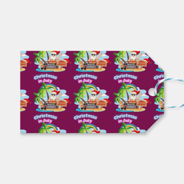 Christmas in July Tropical Santa Beach Design Geschenkanhänger (Vorderseite (Horizontal))