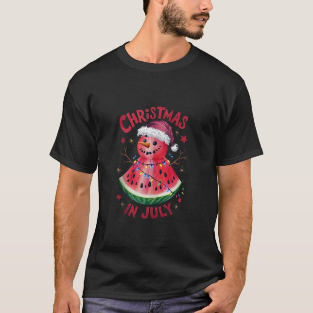 Christmas in July Watermelon Snowman Funny Holiday T-Shirt (Vorderseite)
