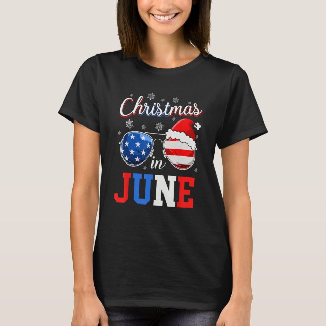 Christmas In June Sunglasses Santa American Flag V T-Shirt (Vorderseite)