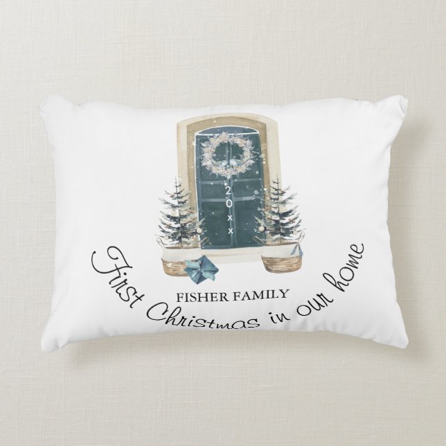 Christmas In Our New Home Watercolor Sage Green Dekokissen (Vorderseite)