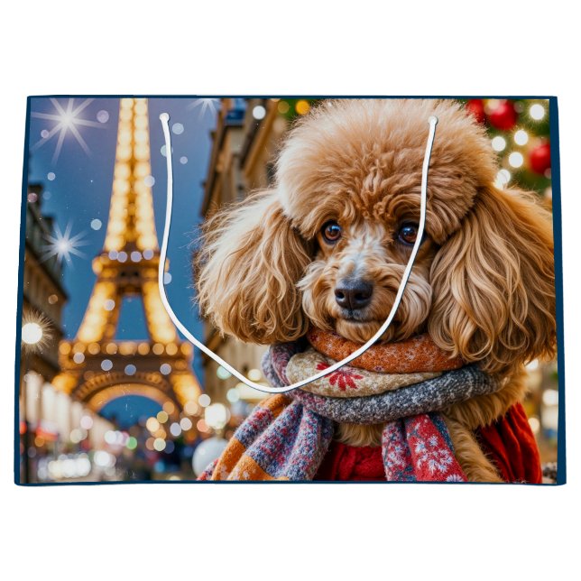 Christmas In Paris Poodle  Große Geschenktüte (Vorderseite)