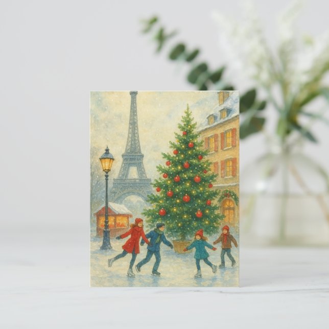 Christmas in Paris Postcard – Eiffel Tower Winter  Postkarte (Stehend Vorderseite)