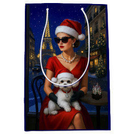Christmas In Paris White Poodle Holiday Card Mittlere Geschenktüte