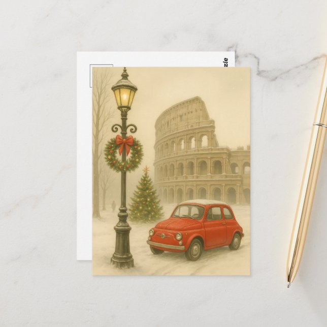 Christmas in Rome Italy – Holiday Art Gift  Postkarte (Vorderseite/Rückseite Beispiel)