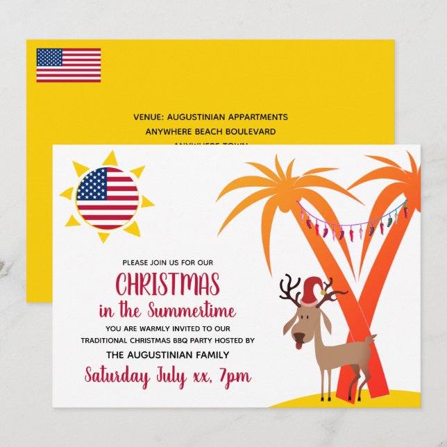 CHRISTMAS IN SUMMERTIME USA PARTY EINLADUNG (Vorne/Hinten)