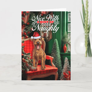 Christmas Irish Terrier Dog Naughty oder Nice Feiertagskarte