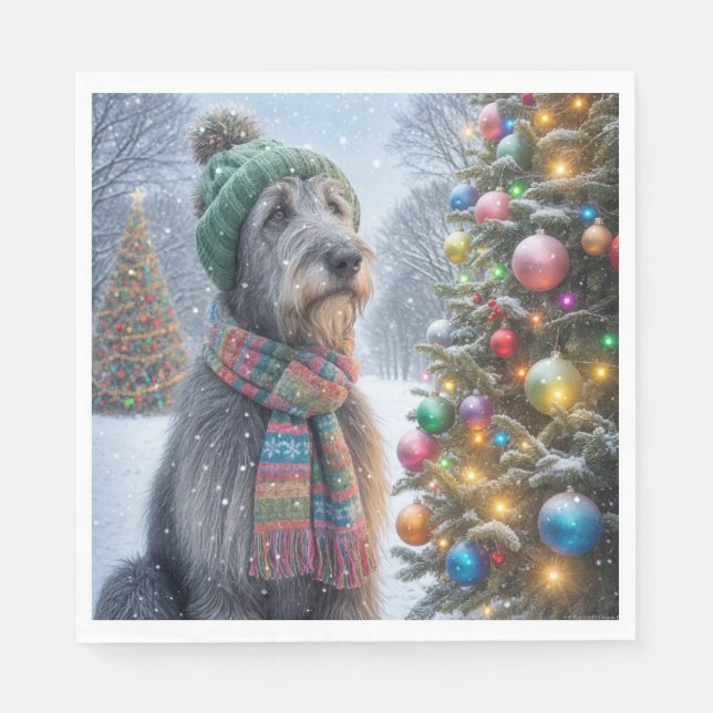 Christmas Irish Wolfhound mit Baum Serviette (Vorderseite)
